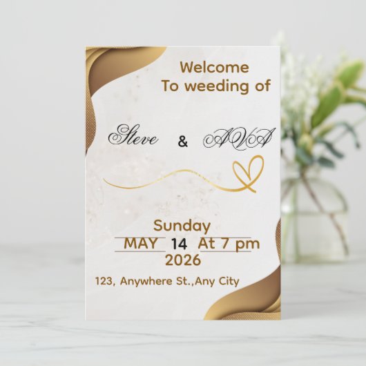 Gold Wave Elegant Wedding Invitation | Soft & Luxu 招待状 (スタンド正面)
