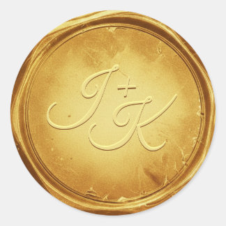 Gold Wax Seal Stickers Initials Wedding Envelope ラウンドシール