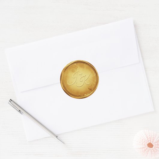 Gold Wax Seal Stickers Initials Wedding Envelope ラウンドシール (封筒)