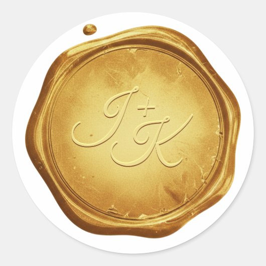 Gold Wax Seal Stickers Initials Wedding Envelope ラウンドシール (正面)