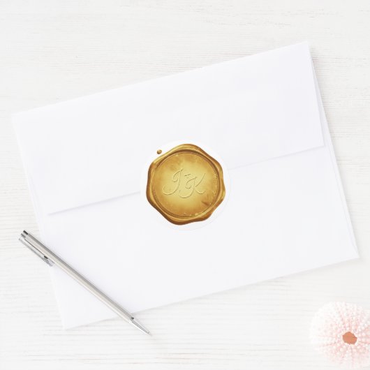 Gold Wax Seal Stickers Initials Wedding Envelope ラウンドシール (封筒)