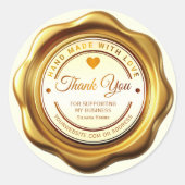 Gold Wax Seal 'Thank You' For Business Sticker ラウンドシール (正面)