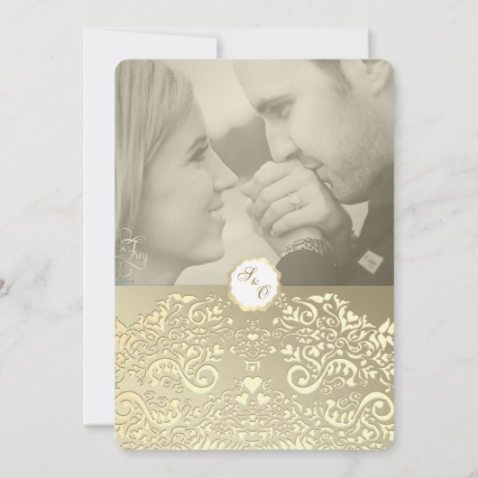 Gold Wedding Invitation with Monogram & Photo 招待状 (裏面)