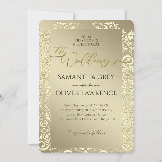 Gold Wedding Invitation with Monogram & Photo 招待状 (正面)