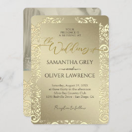 Gold Wedding Invitation with Monogram & Photo 招待状