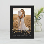 Gold Wedding Thank You Photo Card Minimal Script サンキューカード (スタンド正面)