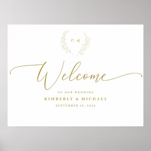 Gold Welcome Sign Wreath Initial ポスター (正面)