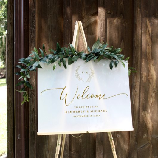 Gold Welcome Sign Wreath Initial ポスター