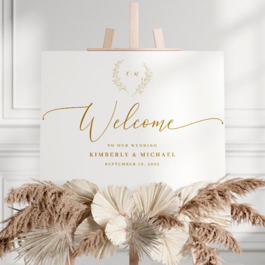 Gold Welcome Sign Wreath Initial ポスター
