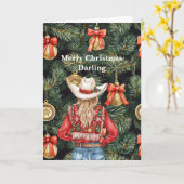 Gold Western Blond Cowgirl Christmas  カード (黄色い花)