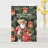 Gold Western Cowboy Santa Christmas  カード (黄色い花)