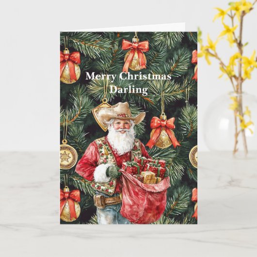 Gold Western Cowboy Santa Christmas  カード (黄色い花)