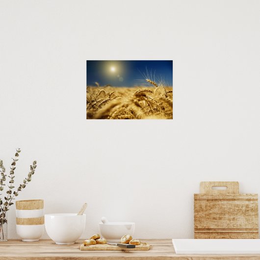 Gold wheat and blue sky with sun ポスター (キッチン)