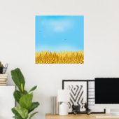 Gold Wheat Field Blue sky Oil Painting Summer ポスター (ホームオフィス)