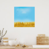 Gold Wheat Field Blue sky Oil Painting Summer ポスター (キッチン)