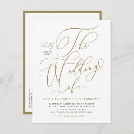 Gold Whimsical Calligraphy Wedding インビテーションポストカード