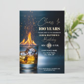 Gold Whiskey Theme Men 100th Birthday Party 招待状 (スタンド正面)