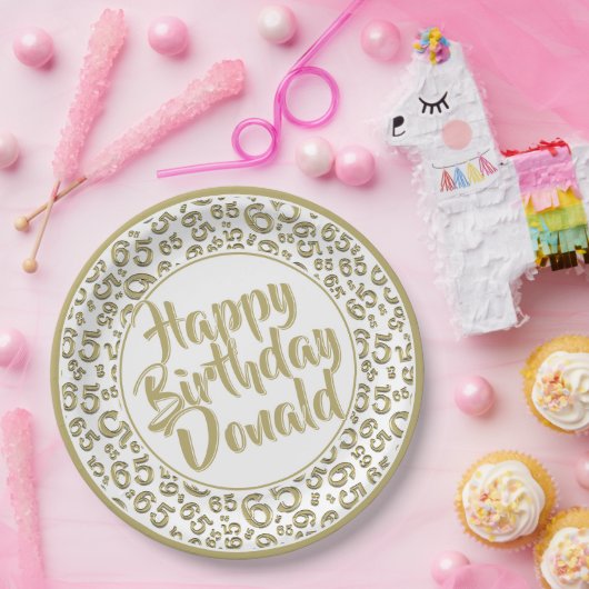 Gold/White 65th Random Number Pattern ペーパープレート (パーティー)