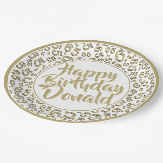 Gold/White 65th Random Number Pattern ペーパープレート (アングル)