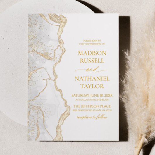 Gold White Agate Elegant Wedding 招待状
