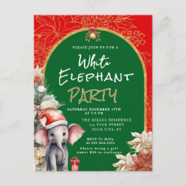Gold, White And Green White Elephant Gift Exchange シーズンポストカード