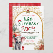 Gold, White And Green White Elephant Gift Exchange 招待状 (正面/裏面)