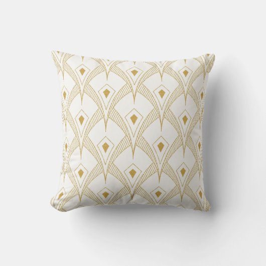 Gold & white art-deco seamless pattern 3 クッション (正面)