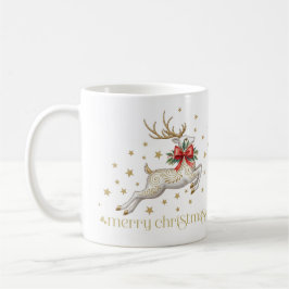 Gold White Christmas Reindeer コーヒーマグカップ