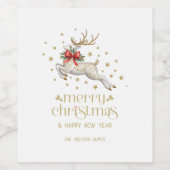Gold White Christmas Reindeer ワインラベル (シングルラベル)