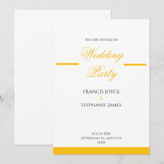 Gold & White Elegant Wedding Invitation Design 招待状 (正面/裏面)