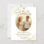 Gold & White Elegant Wedding Save Date Oval Photo マグネット招待状 (正面)