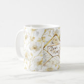 Gold White Floral Mom コーヒーマグカップ (正面左)