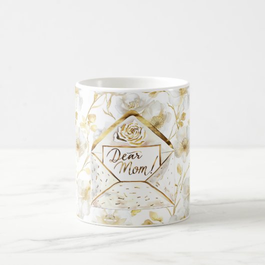 Gold White Floral Mom コーヒーマグカップ (中央)