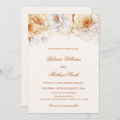 Gold White Flowers Wedding 招待状 (正面/裏面)