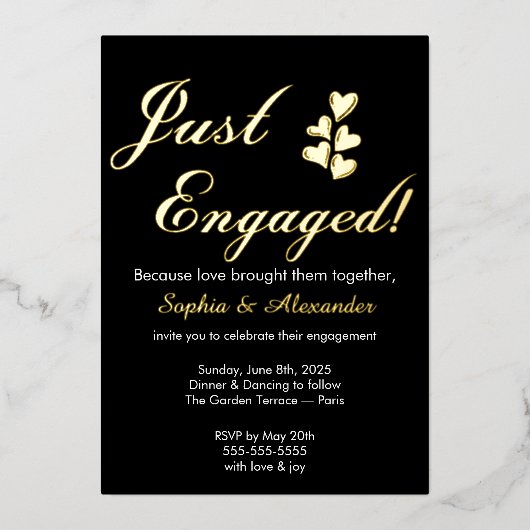 Gold & White Foil Engagement Invitation 箔招待状 (正面)