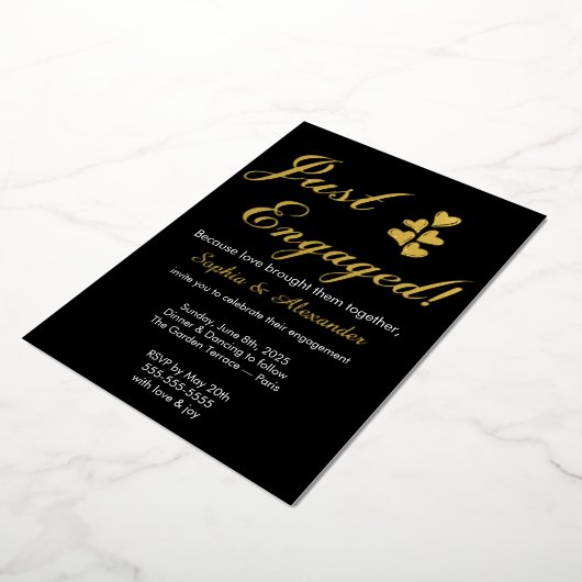 Gold & White Foil Engagement Invitation 箔招待状 (回転した状態)