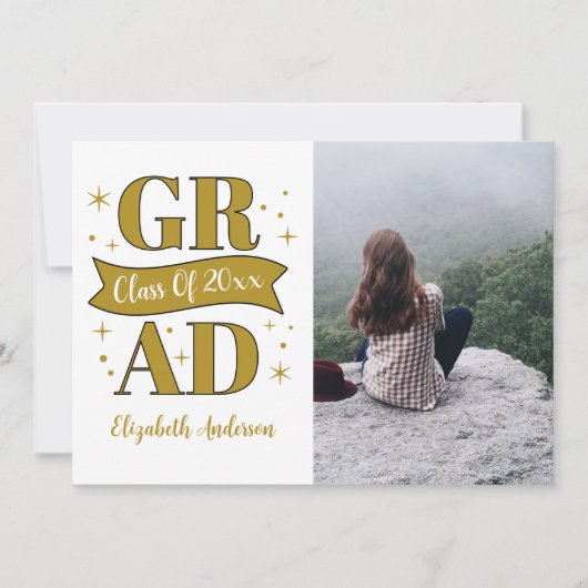 Gold & White Graduation 案内状 (正面)