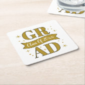 Gold & White Graduation Party スクエアペーパーコースター (アングル)