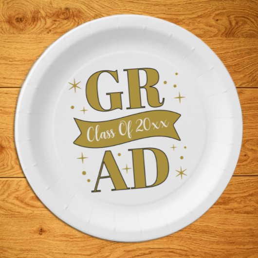 Gold & White Graduation Party ペーパープレート