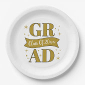 Gold & White Graduation Party ペーパープレート (正面)