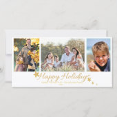 Gold & White Happy Holidays 3 Photo Collage シーズンカード (正面)