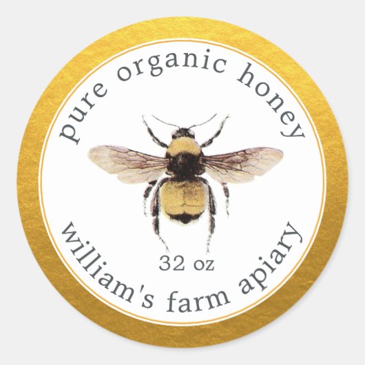 Gold White Honey Jar Label ラウンドシール (正面)