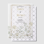 Gold white mint delicate floral Wedding ベラム紙招待状 (オフセット (招待状))
