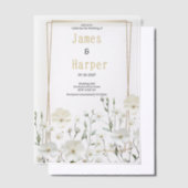 Gold white mint delicate floral Wedding ベラム紙招待状 (オフセット)
