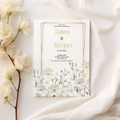 Gold white mint delicate floral Wedding 招待状