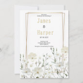 Gold white mint delicate floral Wedding 招待状 (正面)