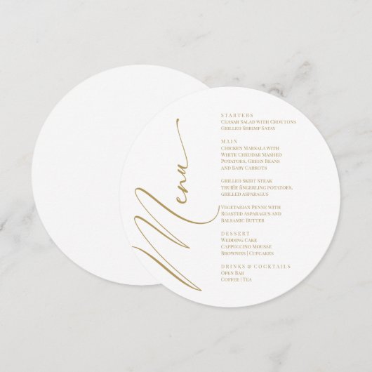 Gold & White Modern Elegant Menu bohemian メニュー (正面/裏面)