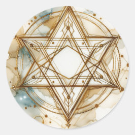 Gold White Star Of David Abstract Modern Trendy ラウンドシール