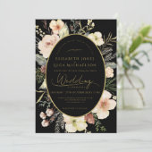 Gold Winter Black Flora Botanical Monogram Wedding 招待状 (スタンド正面)