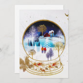 Gold Winter Eve Couple Snowglobe Forest Home シーズンカード (正面/裏面)